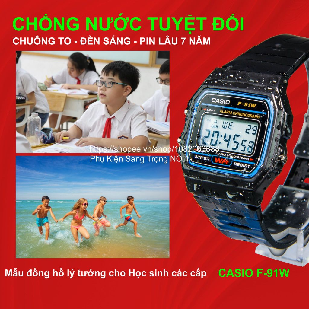  Đồng Hồ Nam Nữ Casio F-91W1 .a. Chống Nước Tuyệt Đối Siêu Bền Pin Lâu 7 Năm Bản Huyền Thoại 