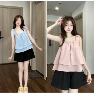 Bộ đùi nữ mặc nhà áo dây bản phối quần đùi màu đen freesize từ 40-60ki