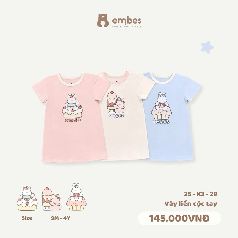[Embes] Váy bé gái 8-18kg in hình hoạ tiết dễ thương chất liệu cotton mềm mát thấm hút mồ hôi
