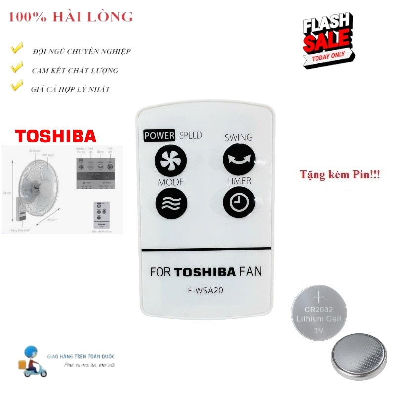[HÀNG CHÍNH HÃNG CHẤT LƯỢNG CAO] Remote Điều khiển quạt  treo tường TOSHIBA F-WSA20  Tặng kèm Pin