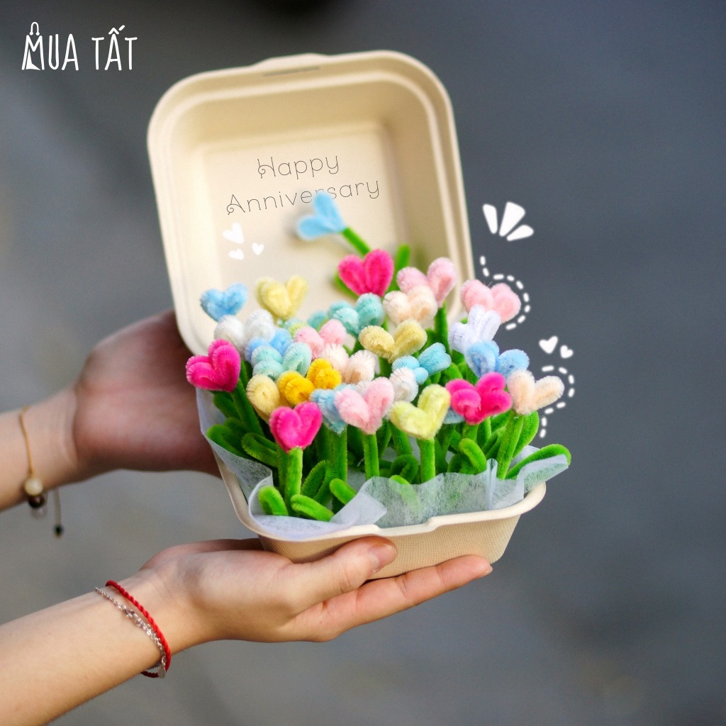 [Tự làm-làm sẵn] Set hộp hoa bento bã mía, hoa trái tim tặng người yêu Mua Tất (muatat.shop)