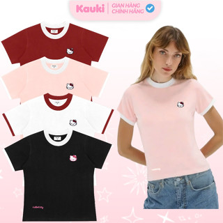 Áo Thun Baby Tee Phối 2 màu Thêu Hello Kitty cao cấp Cotton BBT67