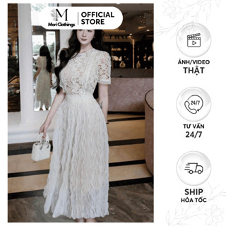 Váy Thiết Kế Ren Hoa Dáng Dài, Đầm Nữ Sang Chảnh Đi Tiệc Phong Cách Tiểu Thư N256 | MORI CLOTHINGS