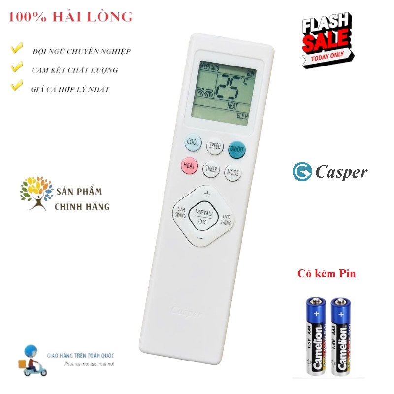 Remote Điều khiển điều hòa Casper 2 chiều Inverter NÚT HEAT – COOL – Hàng loại tốt mới 100% Tặng kèm Pin