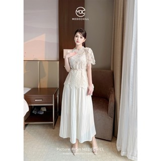 Set Đồ Nữ Tiểu Thư MEDECHILL Áo Ren Hoa Kèm Belt Xinh Phối Chân Váy Dài Tôn Dáng, Set Dự Tiệc Thanh Lịch S871