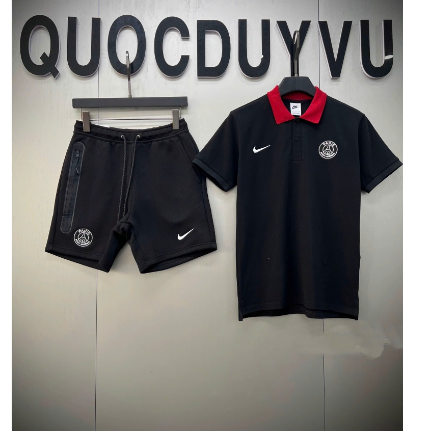 Bộ Quần Áo Polo Thể Thao Cộc Nam Đen Logo Siêu Đẹp Logo thêu - Set Hè thun Nam Pa_ris Khoá Sắt Kim Loại Siêu Nét
