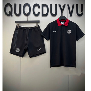 Bộ Quần Áo Polo Thể Thao Cộc Nam Đen Logo Siêu Đẹp Logo thêu - Set Hè thun Nam Pa_ris Khoá Sắt Kim Loại Siêu Nét