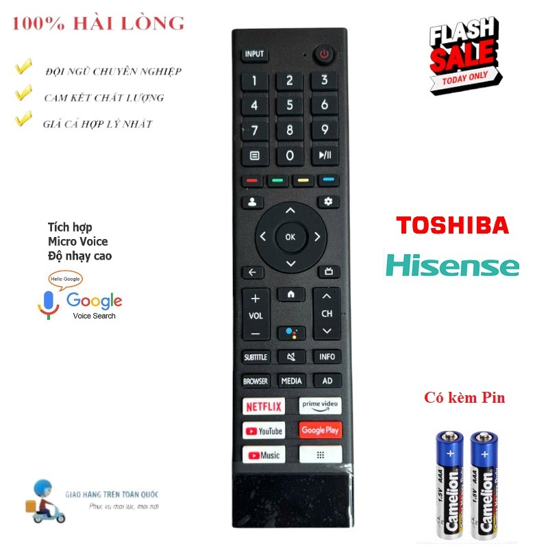 Remote Điều khiển giọng nói ĐA NĂNG tivi Toshiba HISENSE HÀNG CHÍNH HÃNG theo máy Mới 100% Tặng Pin