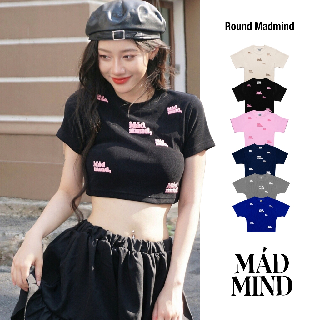 MADMIND® Chính Hãng - Áo Phông Croptop In Nổi Round Madmind Sang Chảnh, Tay Ngắn - Form Ôm Body