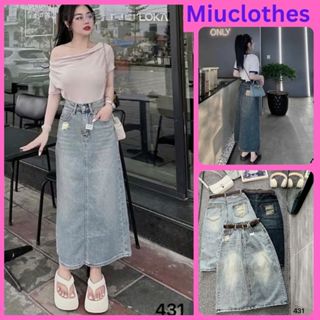 Chân Váy Jean Dài Xẻ Tà Rách Nhẹ Cạp Cao Ms 431. Thời Trang Bigsize Từ 55-90Kg.