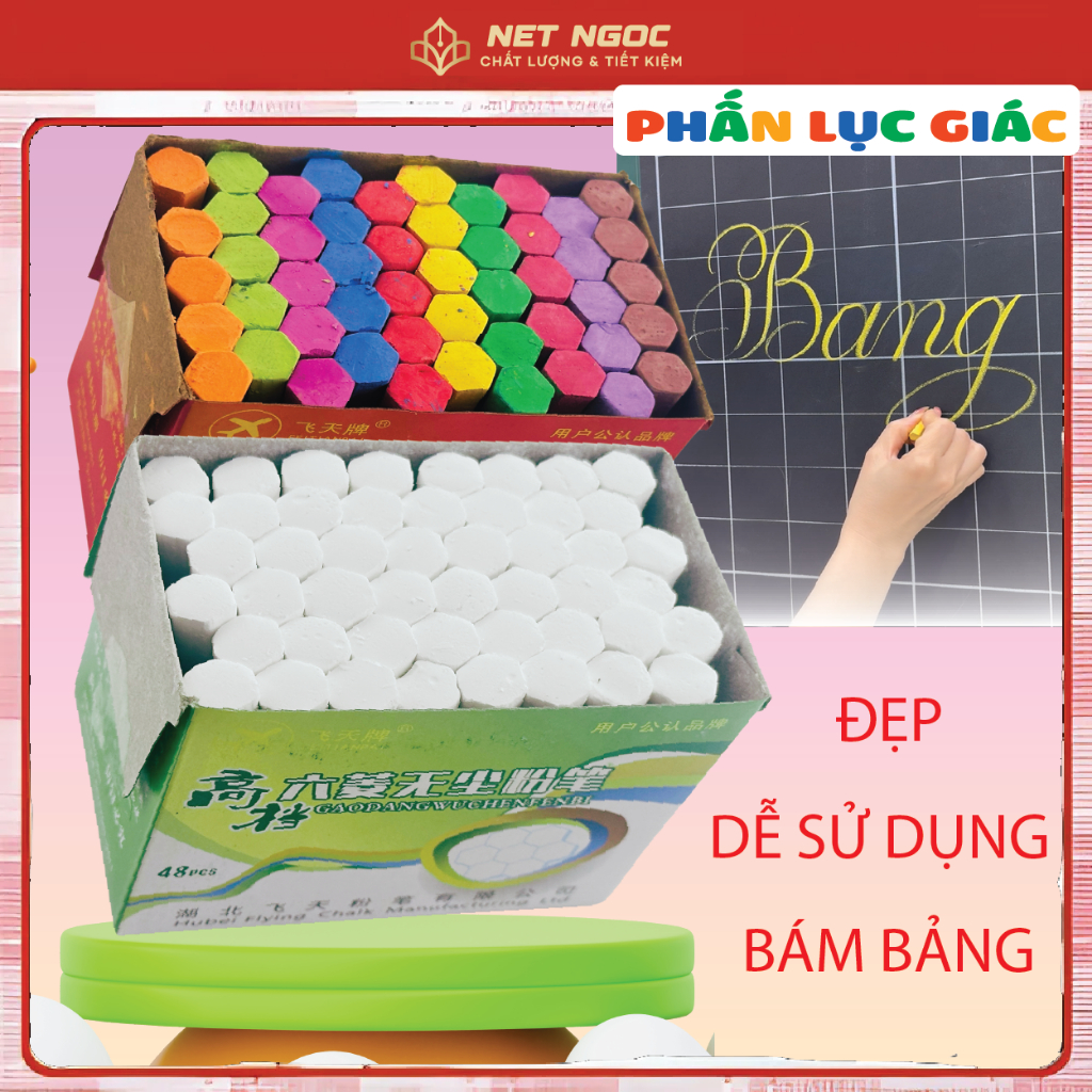  Phấn lục giác màu & trắng hộp 50 viên viết viết bảng vẽ tranh 