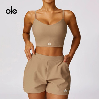 Quần Áo Thể Thao Nữ Cao Cấp AL0, YS79W Quần Short Cạp Cao, Dáng Rộng 3 Phân, Áo 2 Dây có Mút ngực