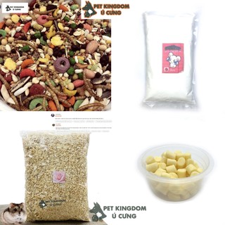 Combo Thức Ăn Mùn Cát Tắm Và Đồ Ăn Vặt Cho Hamster