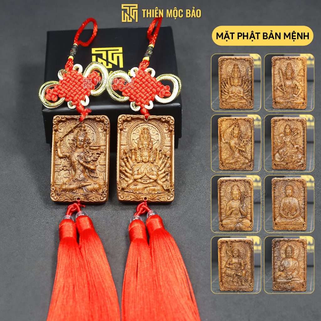 Mặt Phật Bản Mệnh treo xe gỗ Bách Xanh