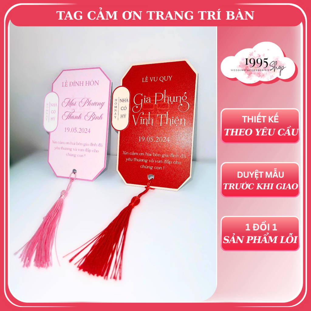 [NHẬN ĐƠN TỪ 10 CÁI] Tag cảm ơn đám cưới trang trí bàn gia tiên đám cưới đám hỏi, SP KHÔNG KÈM DÂY T