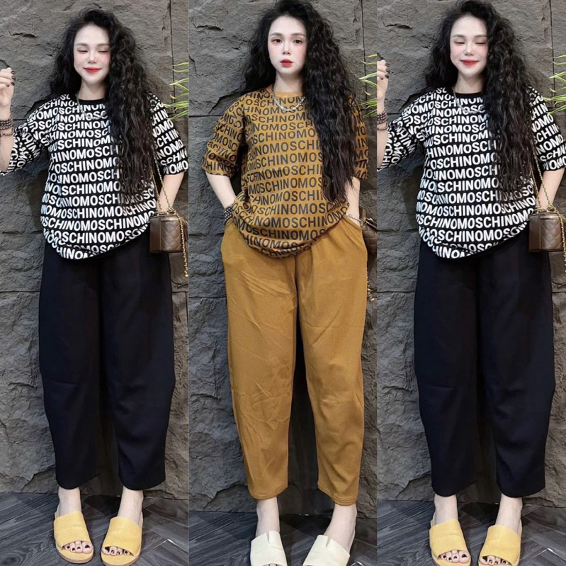 Sét Bộ Thun Ao In Chu Cai KEm Quan Baggy Thun ,Thun Cotton co gian phom 45-65kg