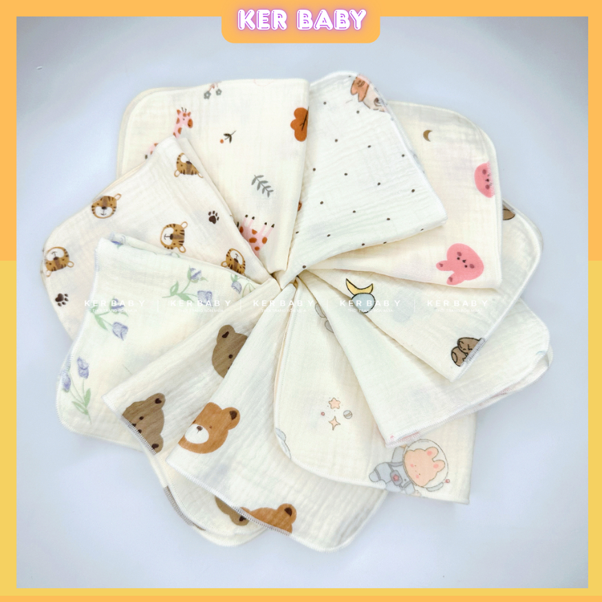 Set 5-10 khăn sữa xô muslin 2 lớp và 4 lớp Vắt Sổ mềm mại siêu thấm hút cho bé sơ sinh, bé trai bé gái
