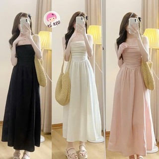 Váy 2 dây nữ cúp ngực xếp ly dáng dài, đầm maxi phong cách tiểu thư BC64