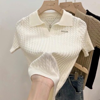 Áo len nữ, áo len cổ bẻ polo tag ngực chất len lông thỏ min hàng QCCC màu trắng kem đen đỏ be phong cách Hàn Quốc