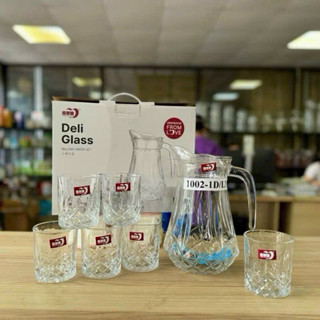  Bộ bình 6 cốc thuỷ tinh uống nước hình trám truyền thống,bình 1,7l và 6 cốc thuy tinh 