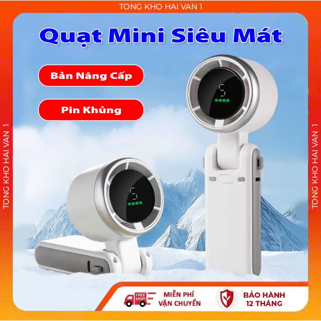 Quạt mini cầm tay MG9 dung lượng pin 4000mAh 5 cấp độ gió quạt tích điện có thể gấp gọn màn hình hiển thị pin tuabin gió