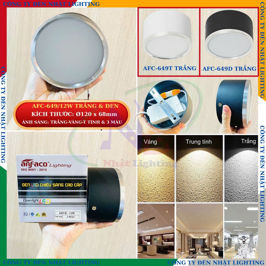 [ CTY NHẬT LIGHTING ] Đèn lon nổi, đèn led Anfaco AFC-649/12W chính hãng lắp nhà hàng, thẩm mỹ viện