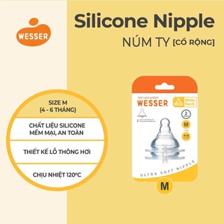 Núm vú cổ rộng silicon siêu mềm Wesser cho bé Size S M L