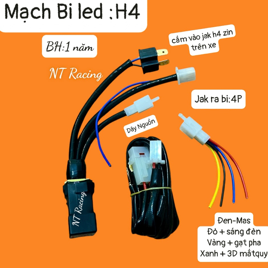 Bộ Dây Nguồn H4 ( dây dật H4 ) Cho Bi cầu Led (bh 1 năm)