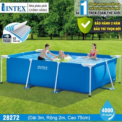 Bể bơi thành cao, khung kim loại chữ nhật, gấp gọn INTEX - Bể bơi cho bé, bể bơi kim loại, bể bơi di động