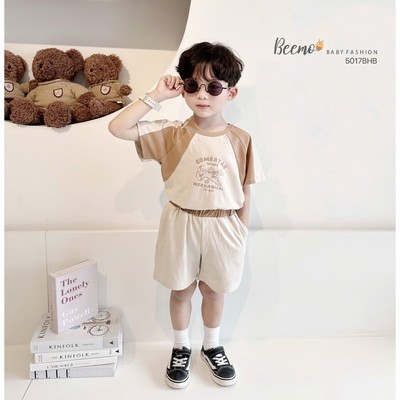 Set cộc tay raglan Beemo in hình máy bay vải cotton thoáng mát cho bé trai từ 9-24kg 5017BHB