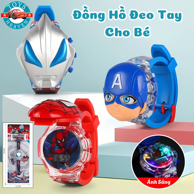 Đồ Chơi Đồng Hồ Đeo Tay Hình Siêu Nhân,Người Nhện,Sanrio Kuromi,Melody Hiển Thị Ngày Giờ Có Đèn Led Phát Sáng Cho Bé