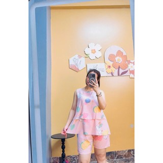 (Size đại )Đồ bộ bầu vải Tole lanh lụa kiểu đùi 2 tầng( Size 65-80kg)