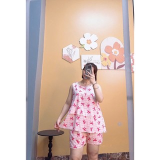 (Size đại )Đồ bộ bầu vải Tole lanh lụa kiểu đùi 2 tầng( Size 65-80kg)