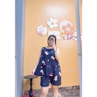(Size đại )Đồ bộ bầu vải Tole lanh lụa kiểu đùi 2 tầng( Size 65-80kg)