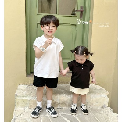 Áo ba lỗ Beemo cổ polo in chữ vải cotton co giãn thoáng mát cho bé trai từ 9-24kg 4098AHB