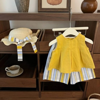 Set Đồ Bộ Áo Sát Nách Xòe Xếp Ly Quần Ống Rộng Sọc Bé Gái 1-7 Tuổi MINTSCLOSET Quảng Châu - GA2364