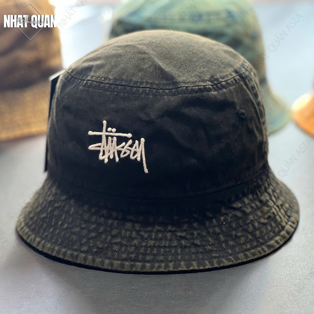 Mũ bucket Stussy kaki wash logo thêu cực chất - Nhật Quân Asia nhatquanasia