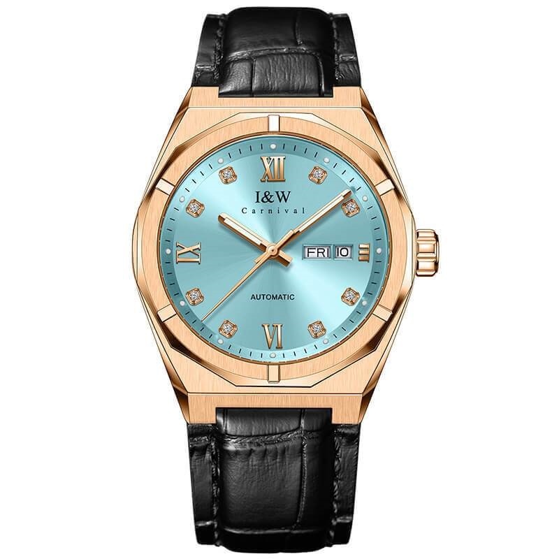 Đồng hồ I&W Carnival IW751G vàng dây da trên tay