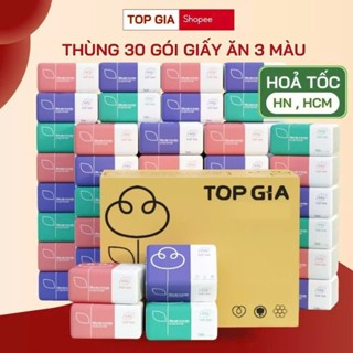 Giấy ăn gấu trúc top gia thùng 30 gói 4 lớp mix 3 màu - Giấy TOPGIA