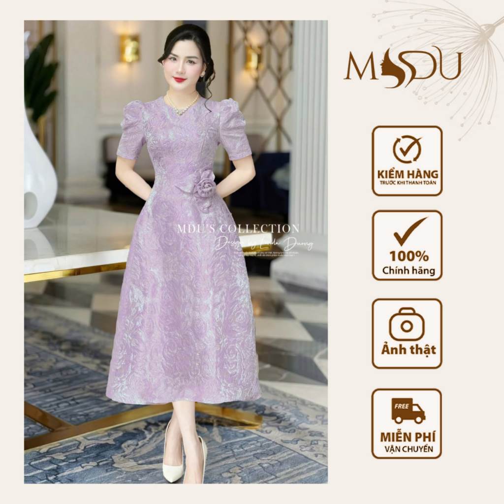 Váy Thiết Kế MDU4774 Với Gam Màu Tím Yêu Kiều, Chất Gấm Dập Vân Sang Trọng Từ MDU