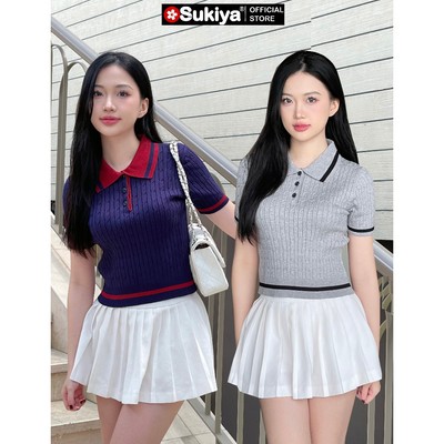 Áo Polo Nữ SUKIYA Dệt Len Lắn Thừng Phối Kẻ Premium cao Cấp AL103