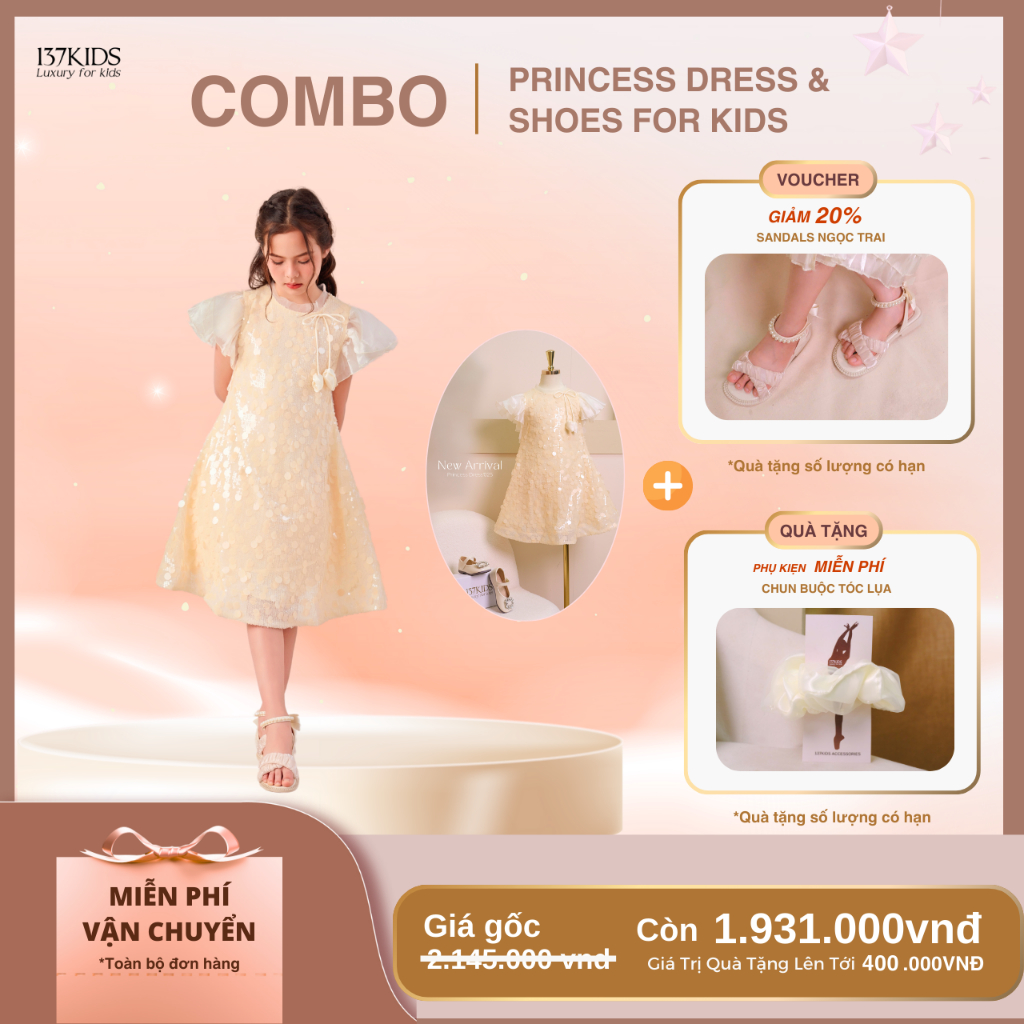 [ Combo Set Váy Giày Công Chúa ] Thiết Kế Cao Cấp 137KIDS VCC2515 - G193