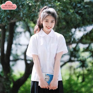 Set áo sơ mi trắng nam nữ thanh xuân vườn trường dập ly trơn mix chân váy basic không quần bảo hộ đồng phục