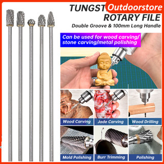 Đầu mài thép vonfram 3*6*100mm có tay cầm dài, giũa quay cacbua, dao phay thép vonfram, đầu mài kim loại