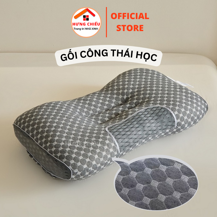 Gối công thái học giúp thư giãn cơ cổ, cải thiện chất lượng giấc ngủ [ MÀU GHI ] - Hưng Chiếu.