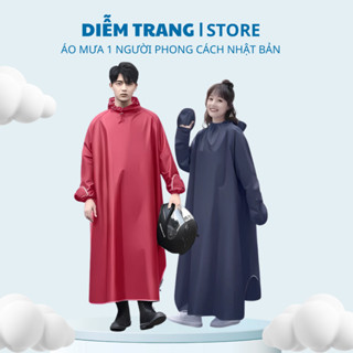 Áo mưa trùm đi xe không xẻ tà có kính chắn nước phong cách Nhật Bản vải dày cao cấp chống thấm tốt  ( Hàng Đẹp )