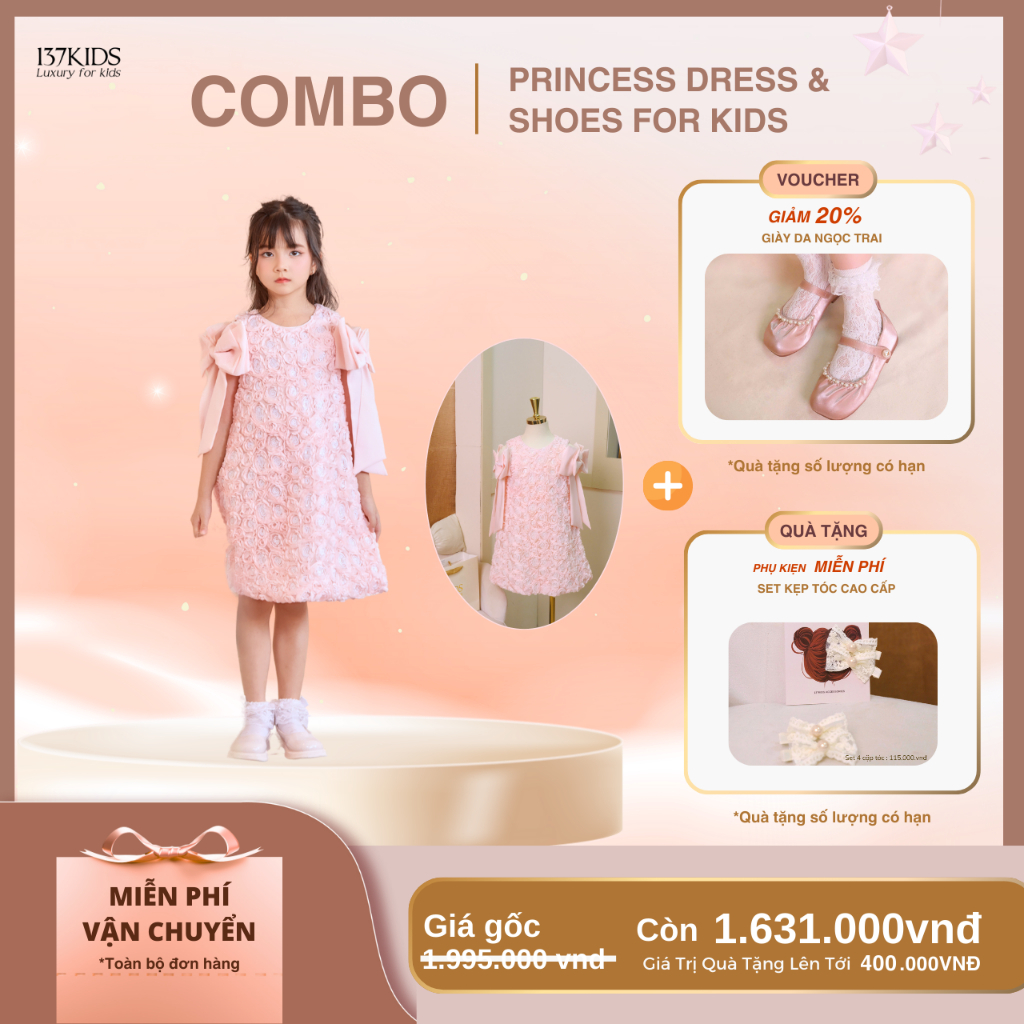 [ Combo Set Váy Giày Công Chúa ] Thiết Kế Cao Cấp 137KIDS VCC2509 - G2218