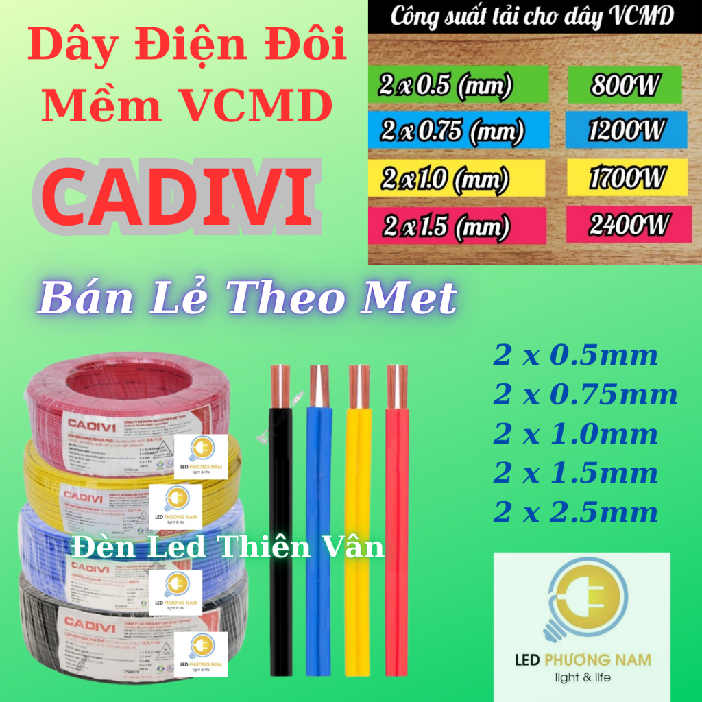 Dây Điện Đôi (CADIVI) VCmd / 2x0.5 - 2x0.75 - 2x1.0 - 2x1.5 (mm) - [ Bán Lẻ 3 met ]