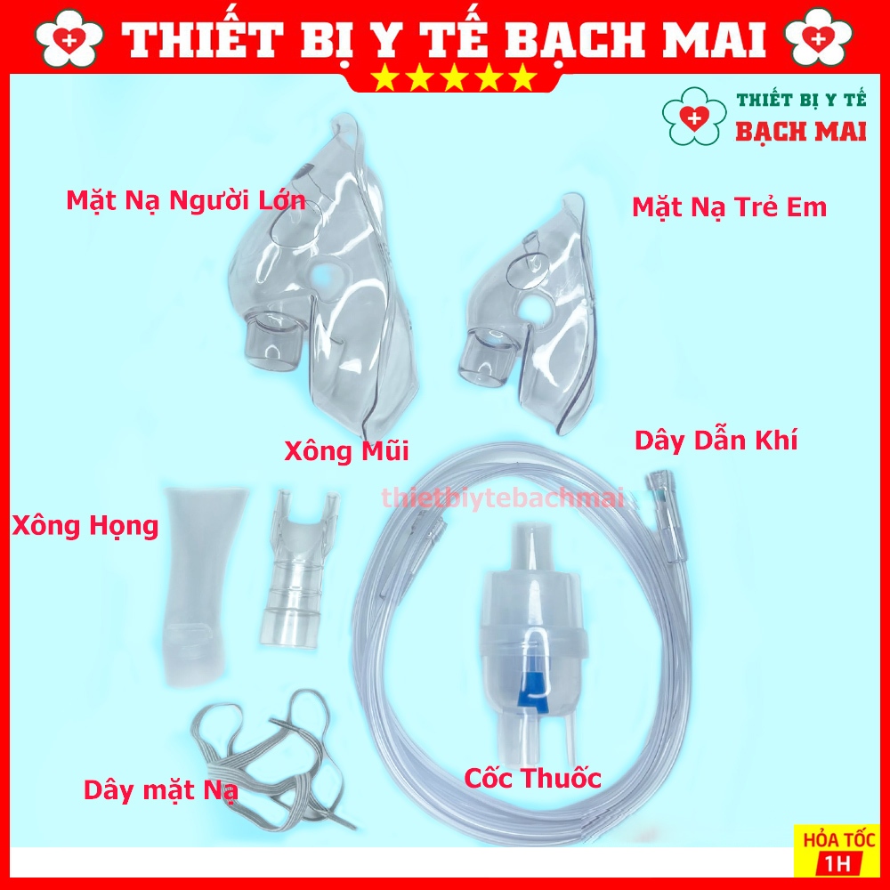 Bộ Phụ Kiện Cho Máy Xông Khí Rung, Xông Mũi Họng - Đầy Đủ Mặt Nạ, Cốc Thuốc, Dây Dẫn Khí, Càng Xông Mũi Họng