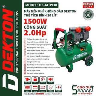 Máy Nén Khí Không Dầu DEKTON DK-AC3930, 2.0HP - 30L, 1500W, 2 Piston, Dây Điện 5m